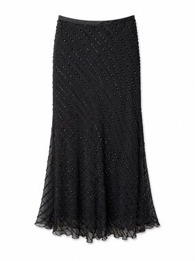Lauren Ralph Lauren Silk Beaded Maxi Skirt Black Formal Y2K Glam Luxe-Sz 6
